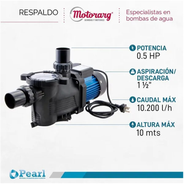 Bomba Pileta Autocebante Pearl Mini Pool 50m - Imagen 2