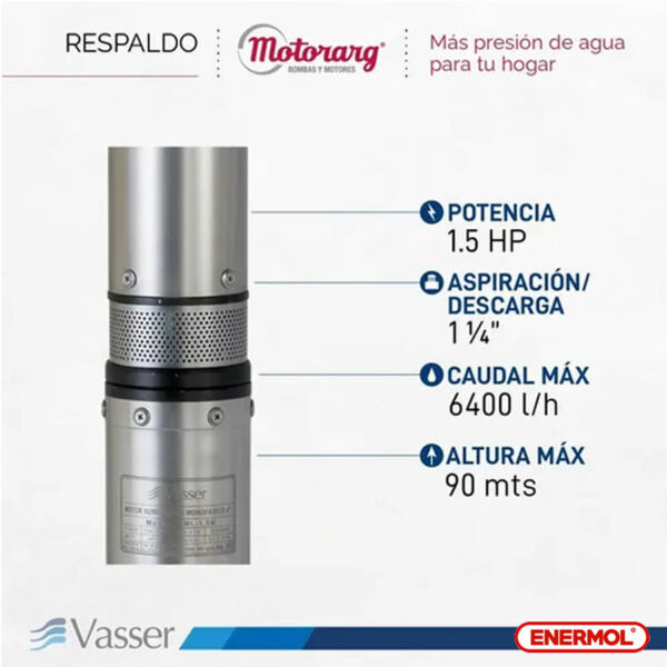Bomba Sumergible Riego Pozo Vasser Bs4-150 4" - Imagen 2