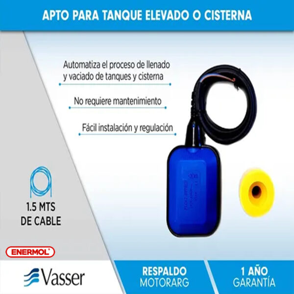 Flotante Para Tanque De Agua Automático Vasser 1,5 Mt Cable - Imagen 2