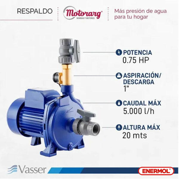 Bomba Presurizadora Vasser Qcpres22 2-4 Baños -20mts 0.75 Hp - Imagen 2