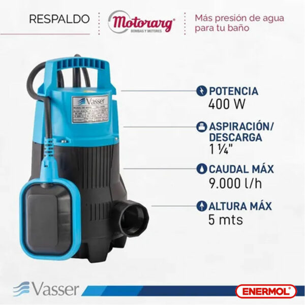 Bomba Desagote Agua Sucia Vasser De400ps 400 Watts - Imagen 5