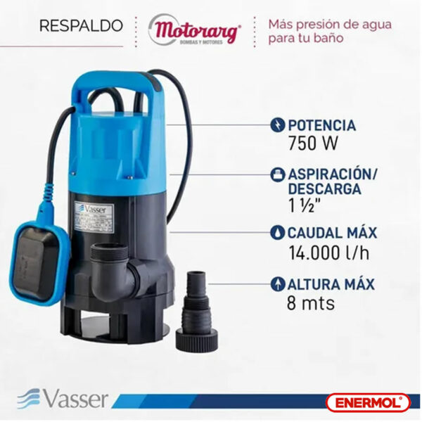 Bomba Desagote Agua Sucia Vasser De750ps 750 Watts - Imagen 4