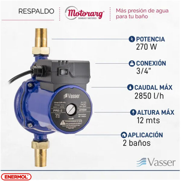 Bomba Presurizadora Vasser PRE-2  270W - Imagen 3