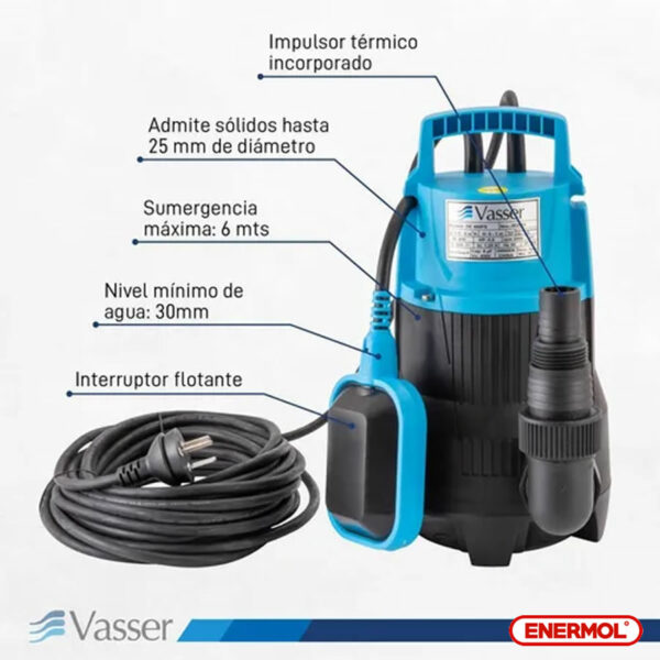 Bomba Desagote Agua Sucia Vasser De400ps 400 Watts - Imagen 6