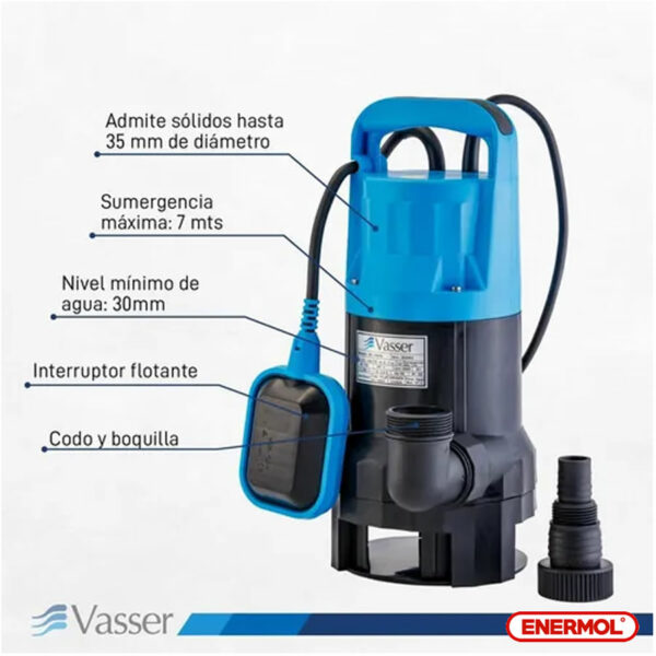 Bomba Desagote Agua Sucia Vasser De750ps 750 Watts - Imagen 3