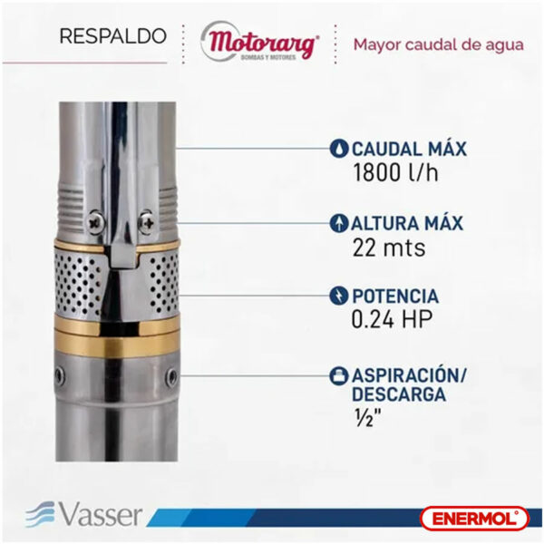 Bomba Sumergible Riego Pozo Vasser Bs2-40 2" - Imagen 2