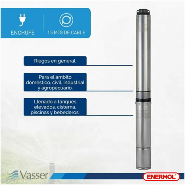 Bomba Sumergible Riego Pozo Vasser Bs4-150 4" - Imagen 3