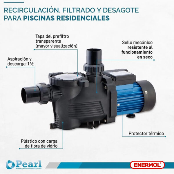 Bomba Pileta Autocebante Pearl Mini Pool 50m - Imagen 7