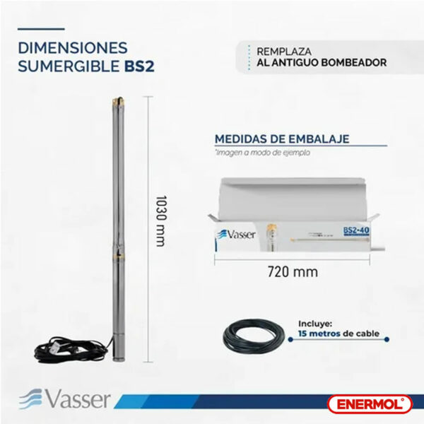 Bomba Sumergible Riego Pozo Vasser Bs2-40 2" - Imagen 6