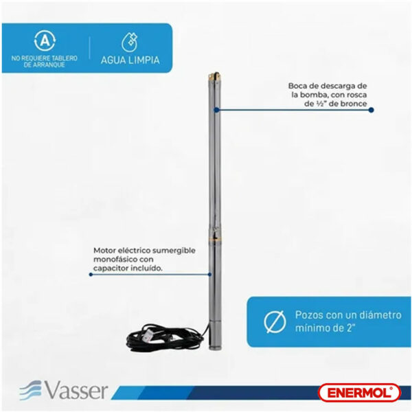 Bomba Sumergible Riego Pozo Vasser Bs2-40 2" - Imagen 4
