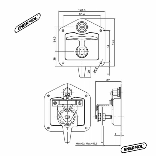 Cerradura Embutir Manija Tipo T Acero Inox con regulación profundidad de cierre - Imagen 2