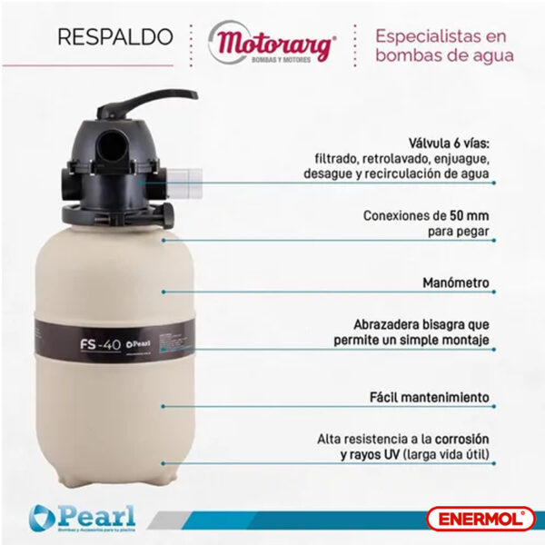 Filtro Pileta Pearl Fs-40 Válvula 6 Vías 35.000 Litros - Imagen 4