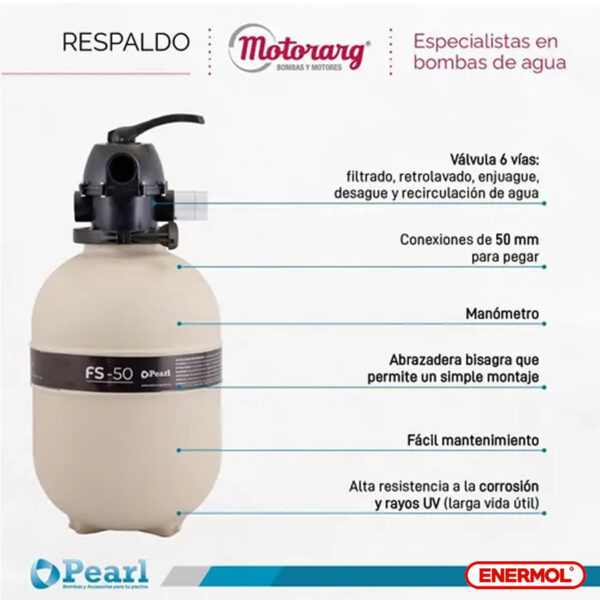 Filtro Pileta Pearl Fs-50 Válvula 6 Vías 50.000 Litros - Imagen 4