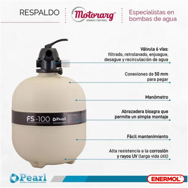 Filtro Pileta Pearl Fs-100 Válvula 6 Vías 120.000 Litros - Imagen 2