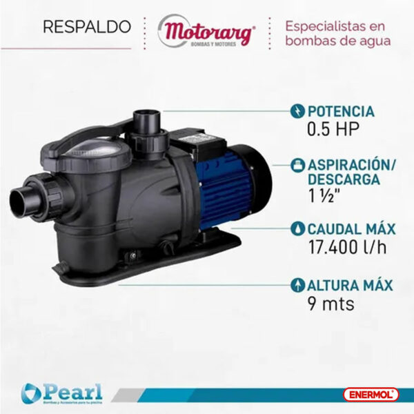 Bomba Pileta Autocebante Pearl Pool II 50m 0.5 Hp - Imagen 2