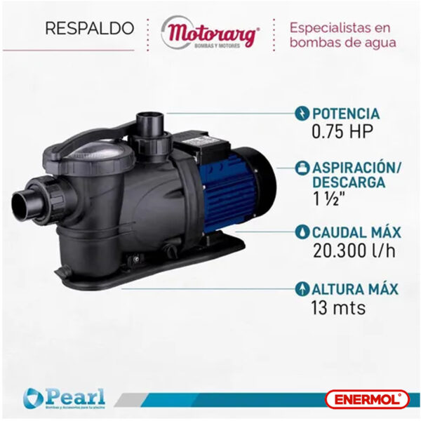 Bomba Pileta Autocebante Pearl Pool II 75m 0.75 Hp - Imagen 2