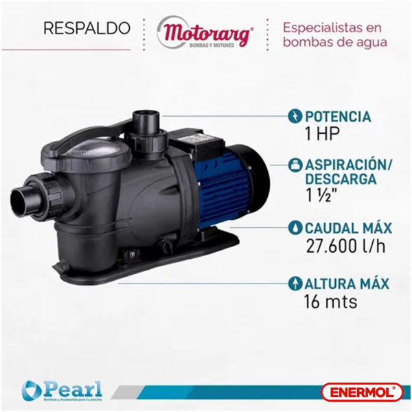 Bomba Pileta Autocebante Pearl Pool II 100m 1 Hp - Imagen 2