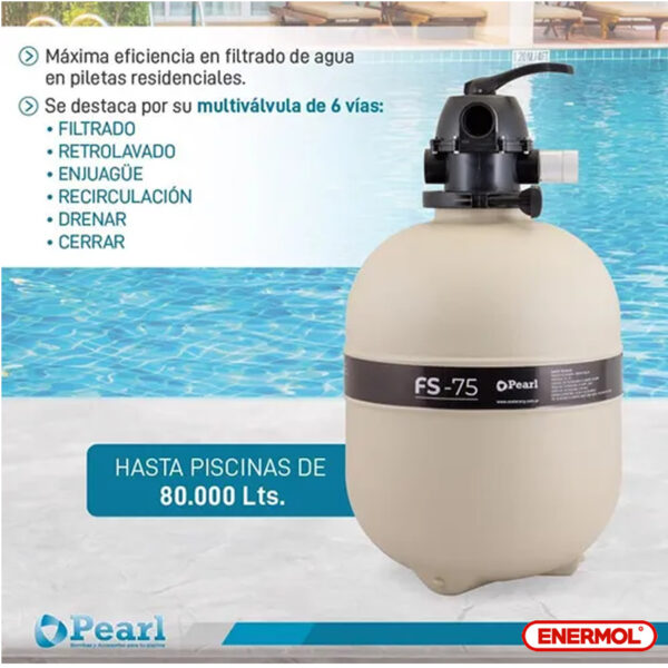 Filtro Pileta Pearl Fs-75 Válvula 6 Vías 80.000 Litros - Imagen 4