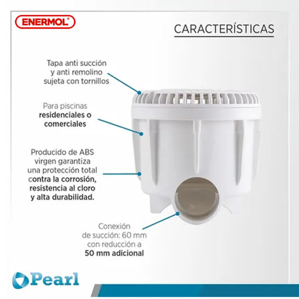 Toma De Fondo Fibra De Vidrio Pearl Boca 50 mm - Imagen 4