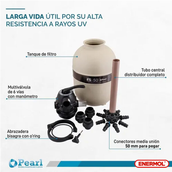 Filtro Pileta Pearl Fs-50 Válvula 6 Vías 50.000 Litros - Imagen 6