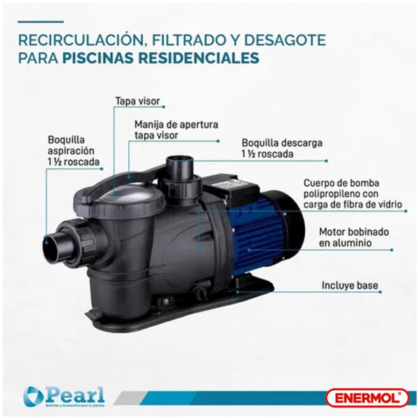 Bomba Pileta Autocebante Pearl Pool II 75m 0.75 Hp - Imagen 4