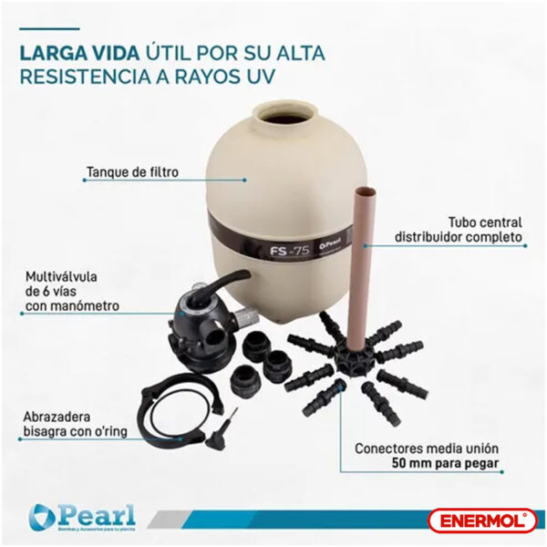 Filtro Pileta Pearl Fs-75 Válvula 6 Vías 80.000 Litros - Imagen 6